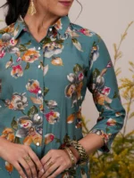 Blue Printed Silk Blend A-Line Kurti - Image 5