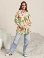 Beige Printed Silk Blend Straight Short Kurti - Image 4